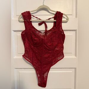 SHEIN Curve Burgundy Lace Bodysuit